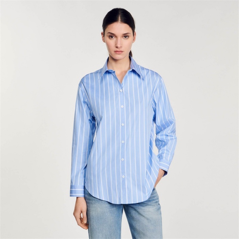 Sandro Stripy shirt with open lace back Blu / White | SN-SDO64386