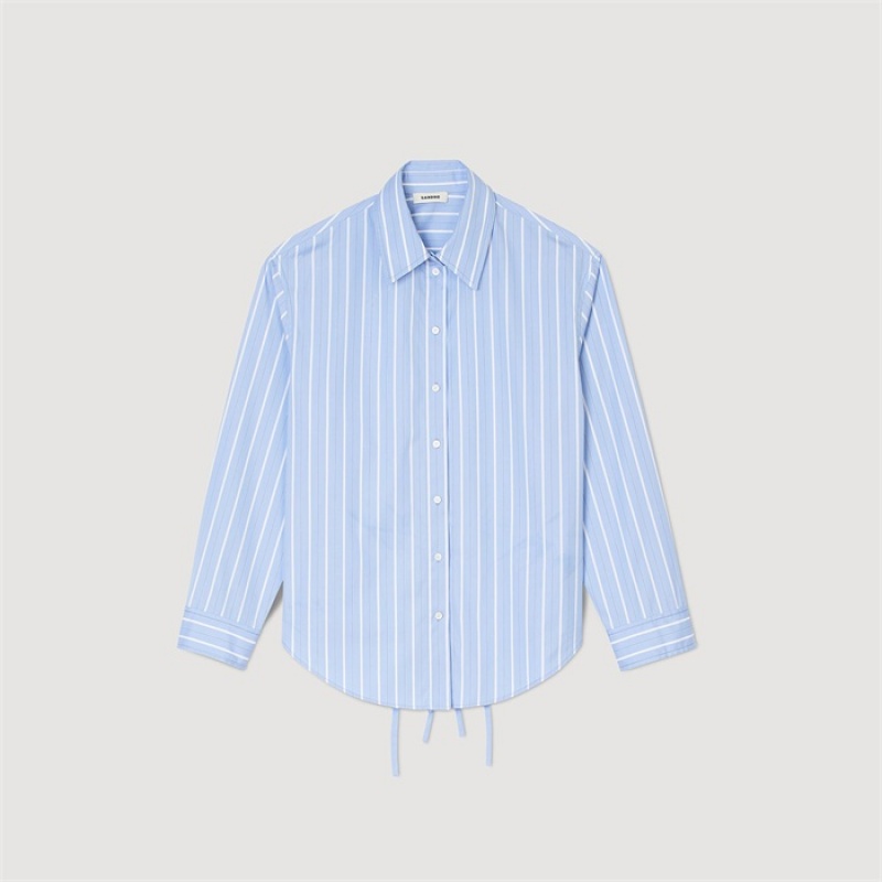 Sandro Stripy shirt with open lace back Blu / White | SN-SDO64386