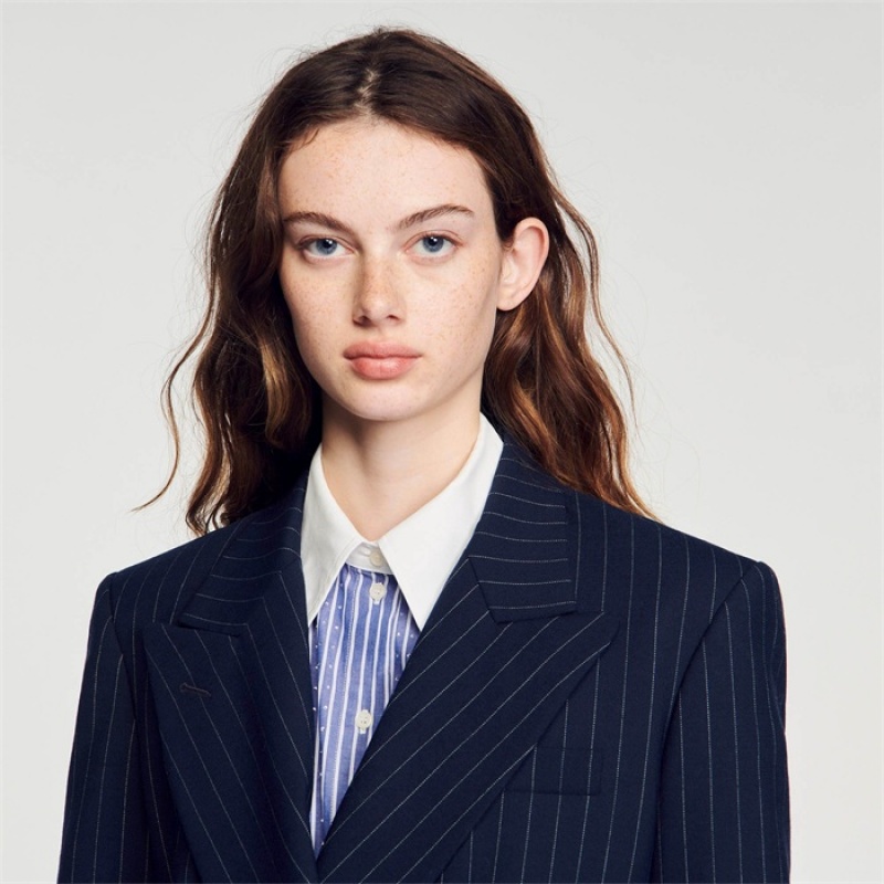 Sandro Stripy suit jacket Deep Blue | SN-SDO64437