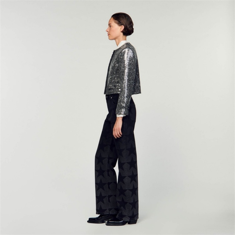 Sandro Structured cropped jacket Black / White | SN-SDO64436