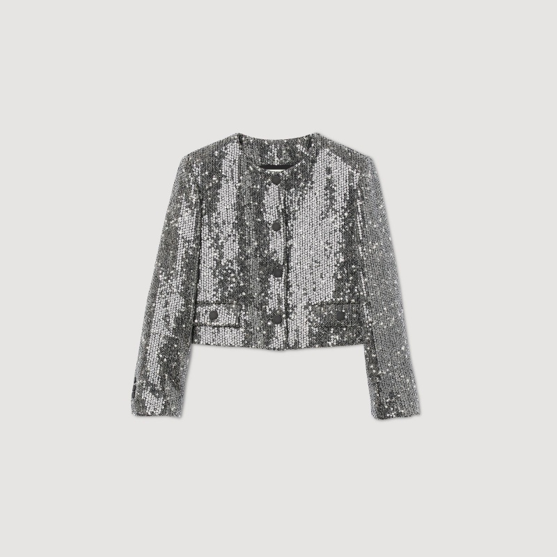 Sandro Structured cropped jacket Black / White | SN-SDO64436