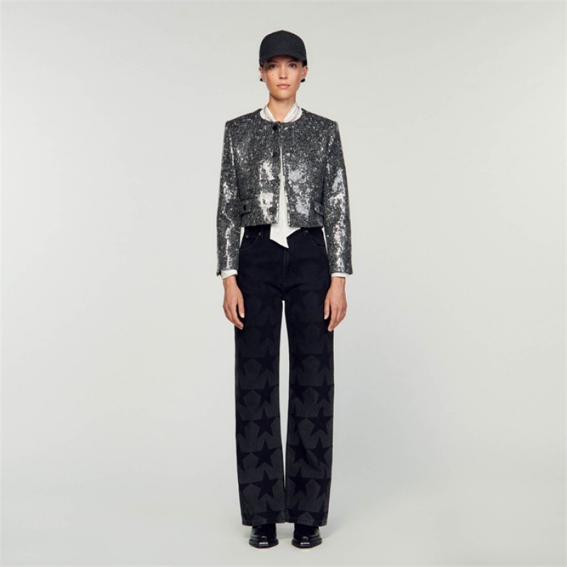 Sandro Structured cropped jacket Black / White | SN-SDO64436