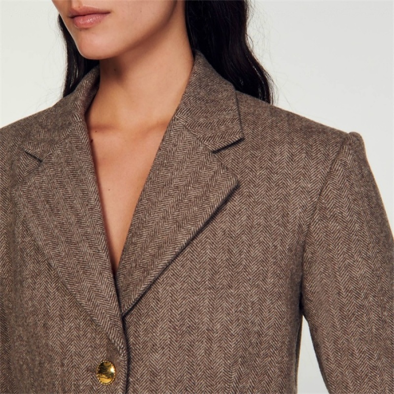 Sandro Structured cropped jacket Light Brown | SN-SDO64443