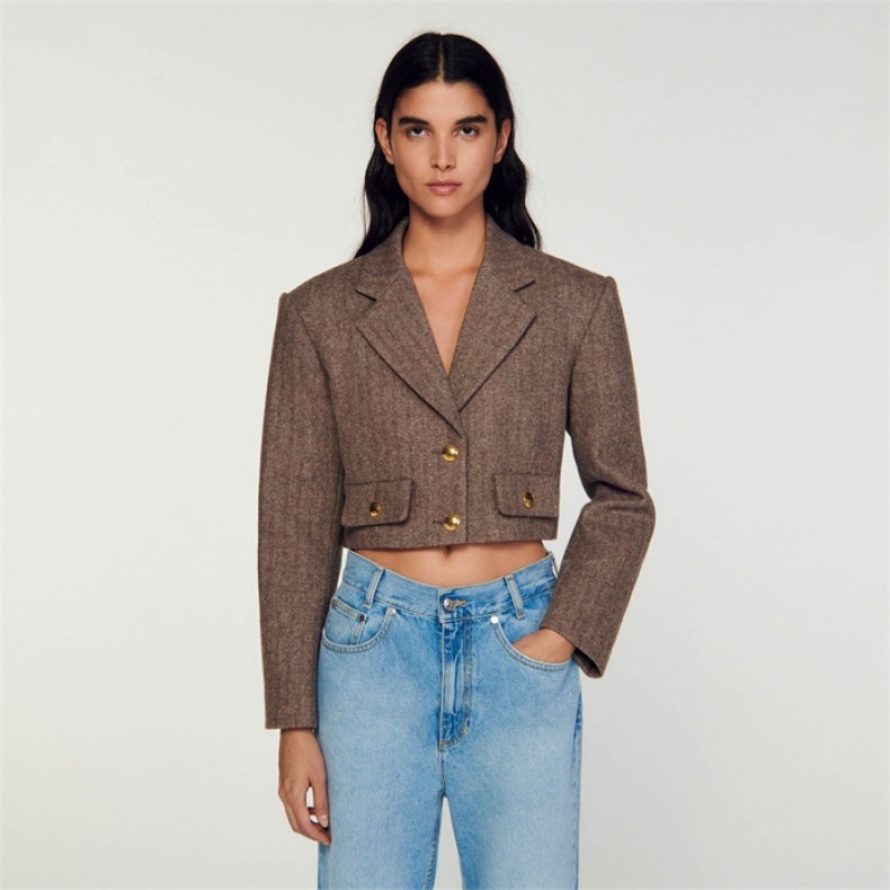 Sandro Structured cropped jacket Light Brown | SN-SDO64443