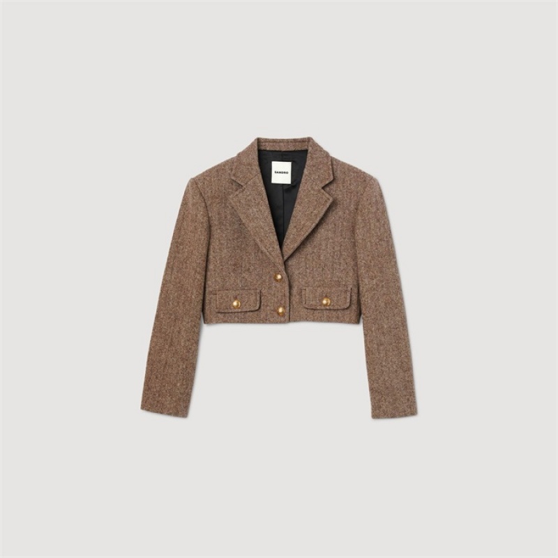 Sandro Structured cropped jacket Light Brown | SN-SDO64443