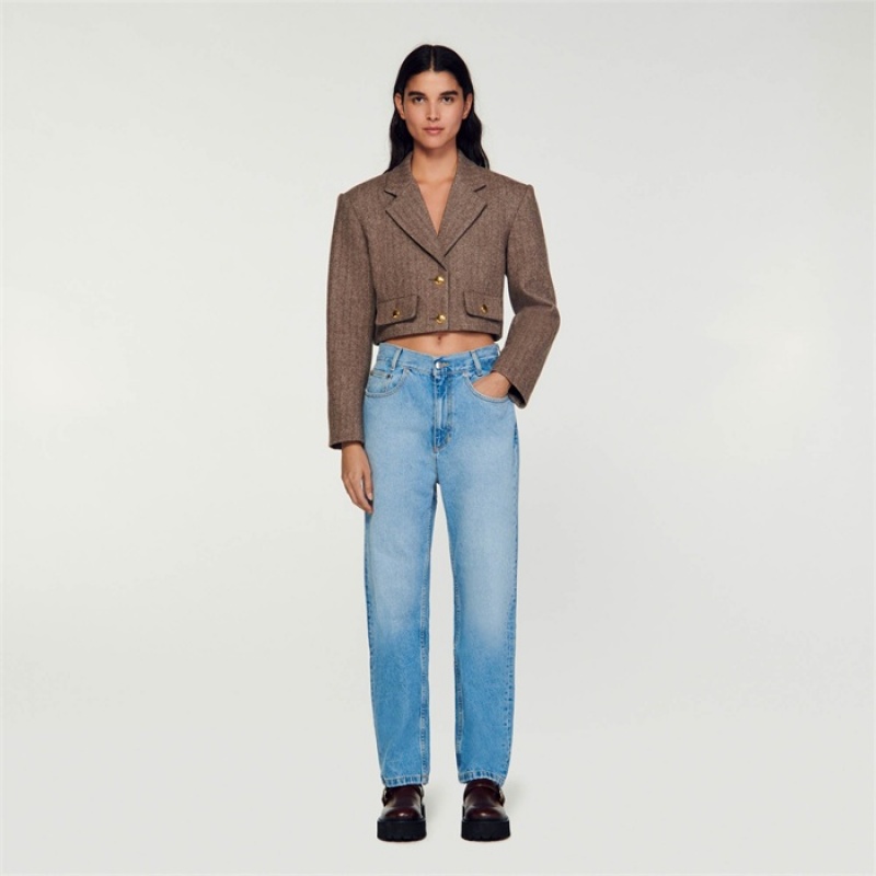 Sandro Structured cropped jacket Light Brown | SN-SDO64443