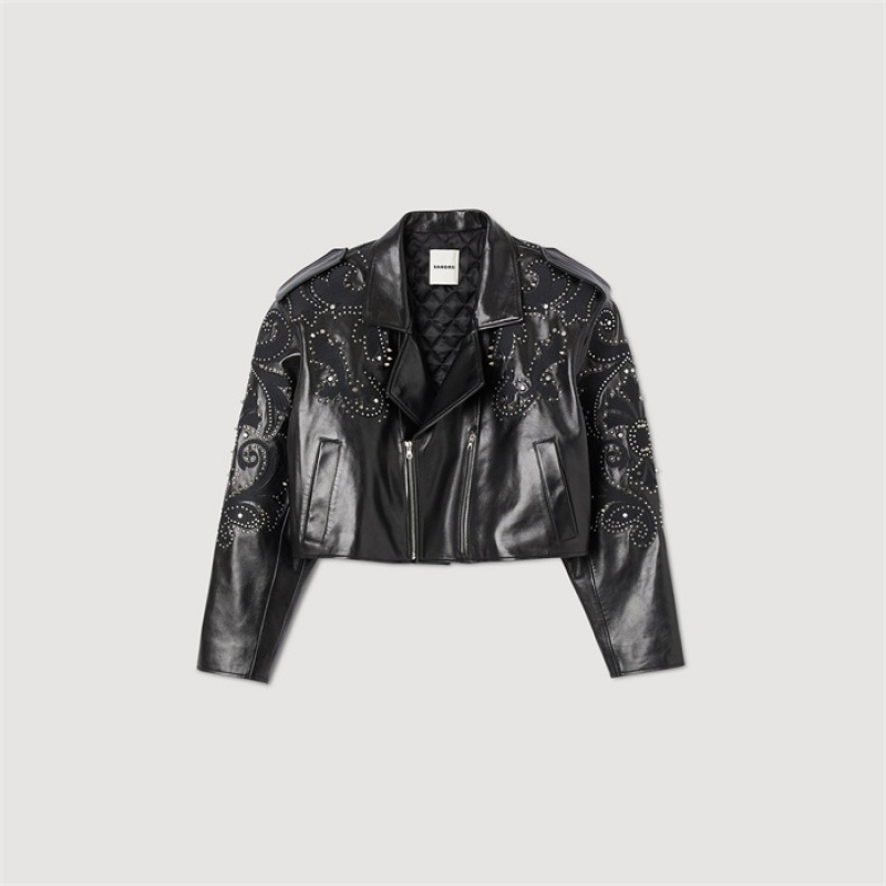 Sandro Studded leather jacket Black | SN-SDO64473