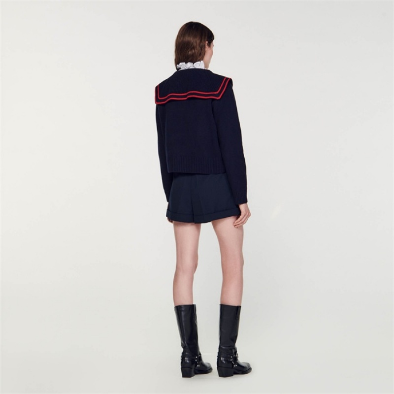 Sandro Sweater with an open collar Navy Blue | SN-SDO64556