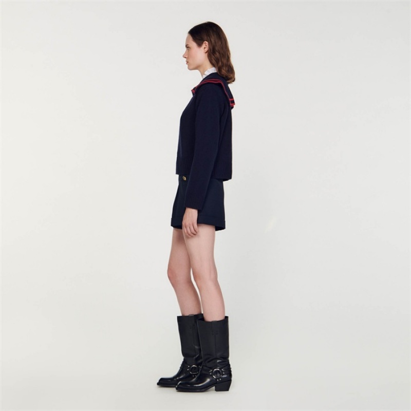 Sandro Sweater with an open collar Navy Blue | SN-SDO64556