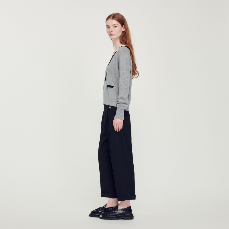 Sandro Sweater with contrasting deep V-neck Mocked Grey | SN-SDO64622