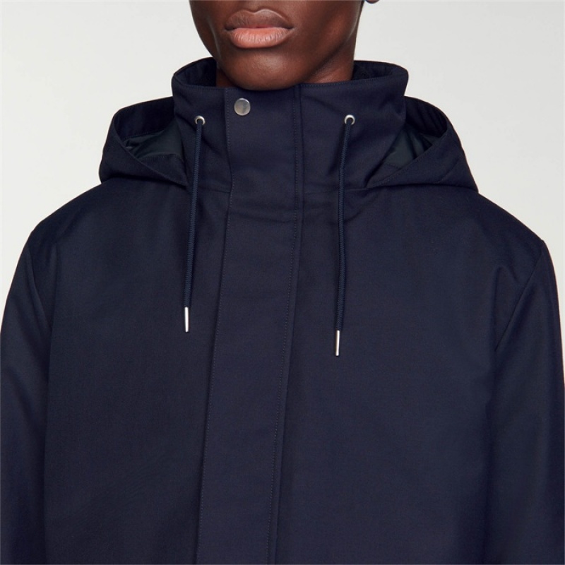 Sandro Technical hooded coat Navy Blue | SN-SDO65197