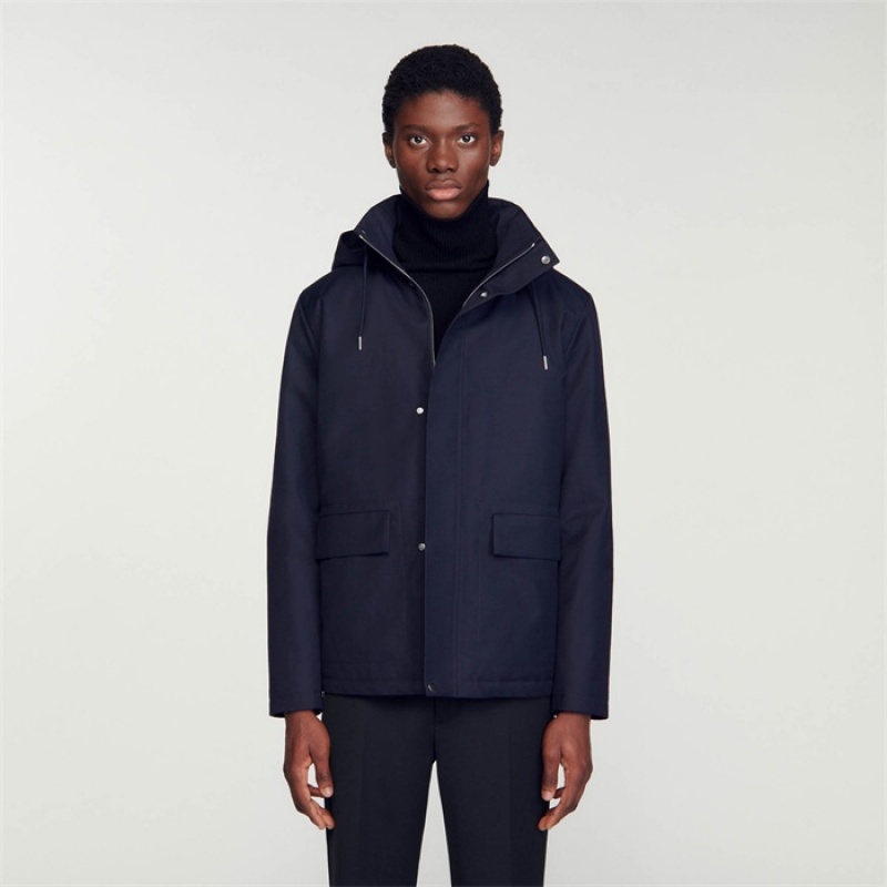 Sandro Technical hooded coat Navy Blue | SN-SDO65197