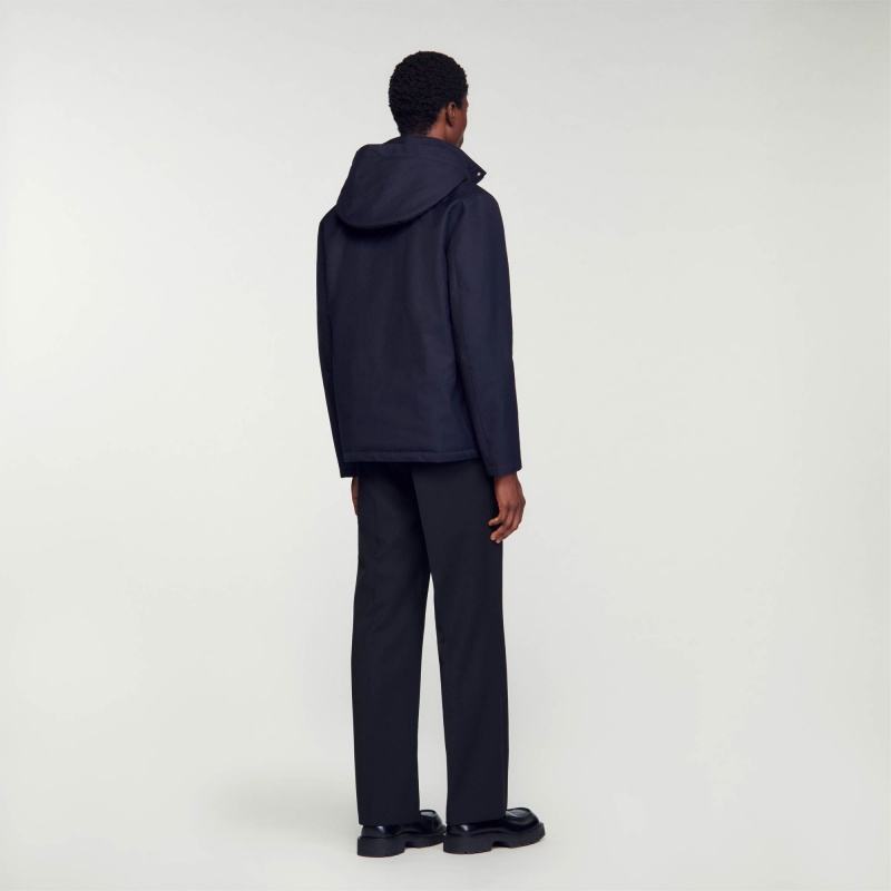 Sandro Technical hooded coat Navy Blue | SN-SDO65197