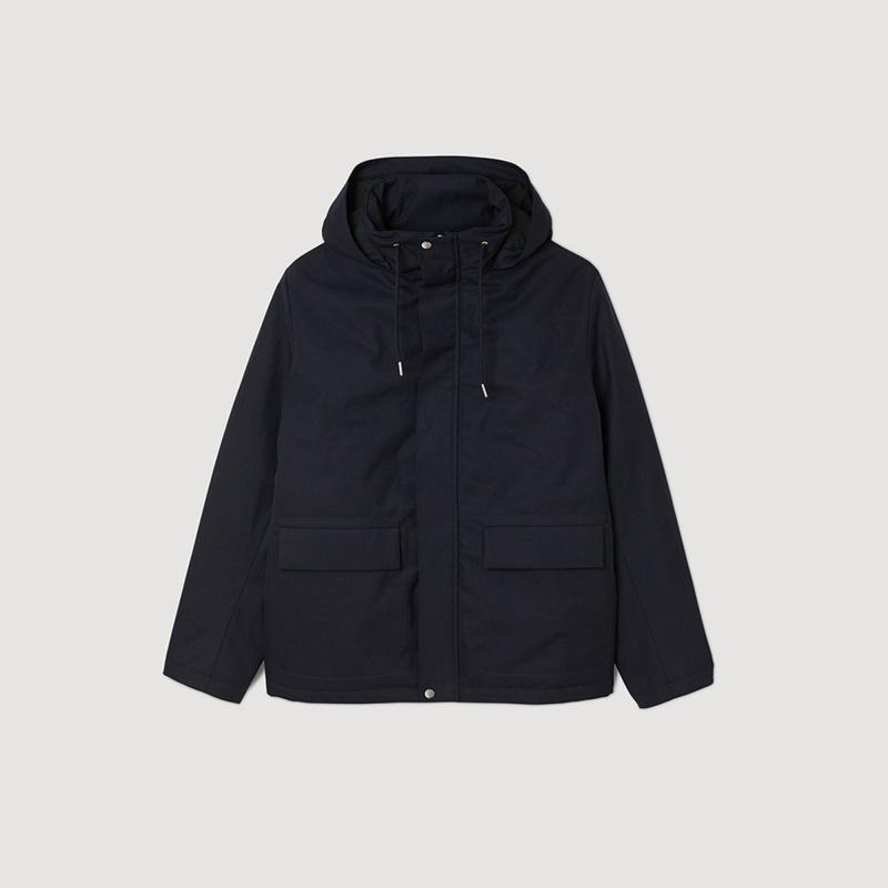 Sandro Technical hooded coat Navy Blue | SN-SDO65197