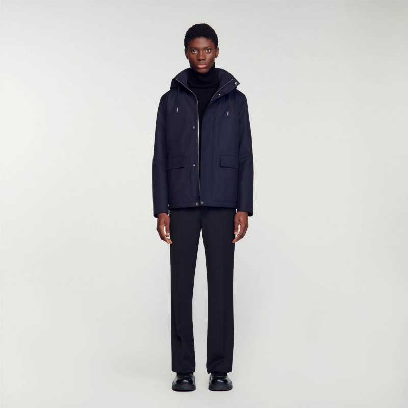 Sandro Technical hooded coat Navy Blue | SN-SDO65197