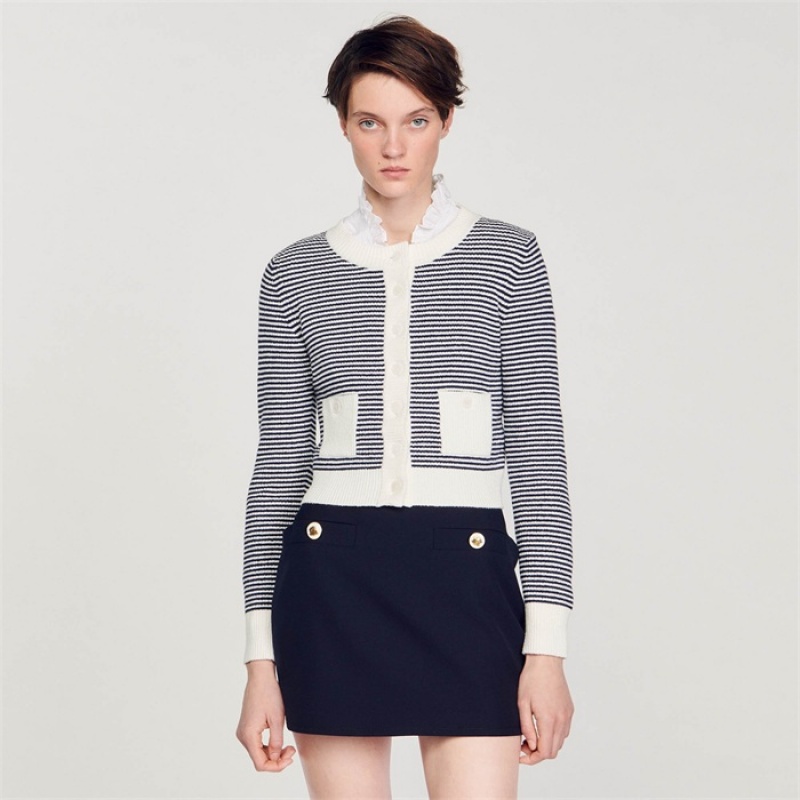 Sandro Terry knit cardigan Ecru / Bleu | SN-SDO64681