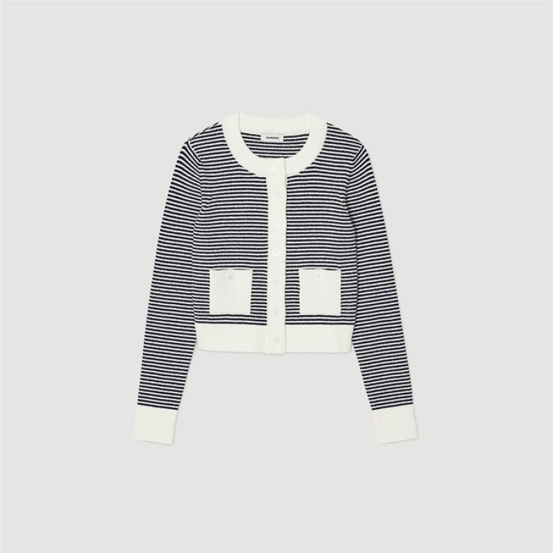 Sandro Terry knit cardigan Ecru / Bleu | SN-SDO64681