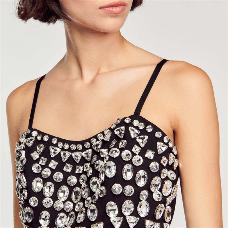 Sandro Top embellished with rhinestone gems Black | SN-SDO64310