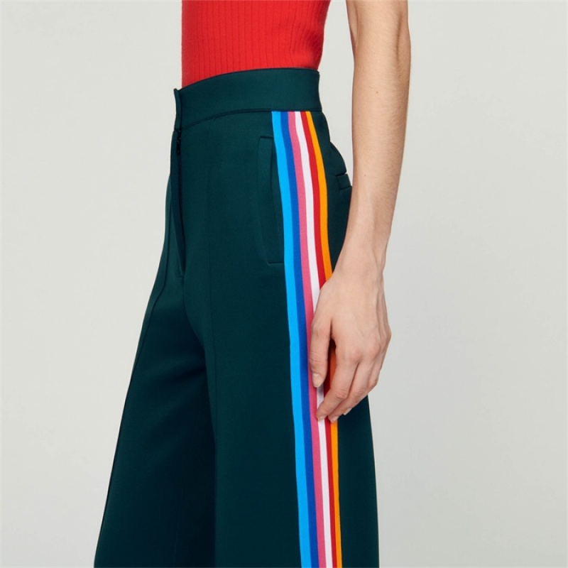 Sandro Trousers with side stripes Bottle Green | SN-SDO64767