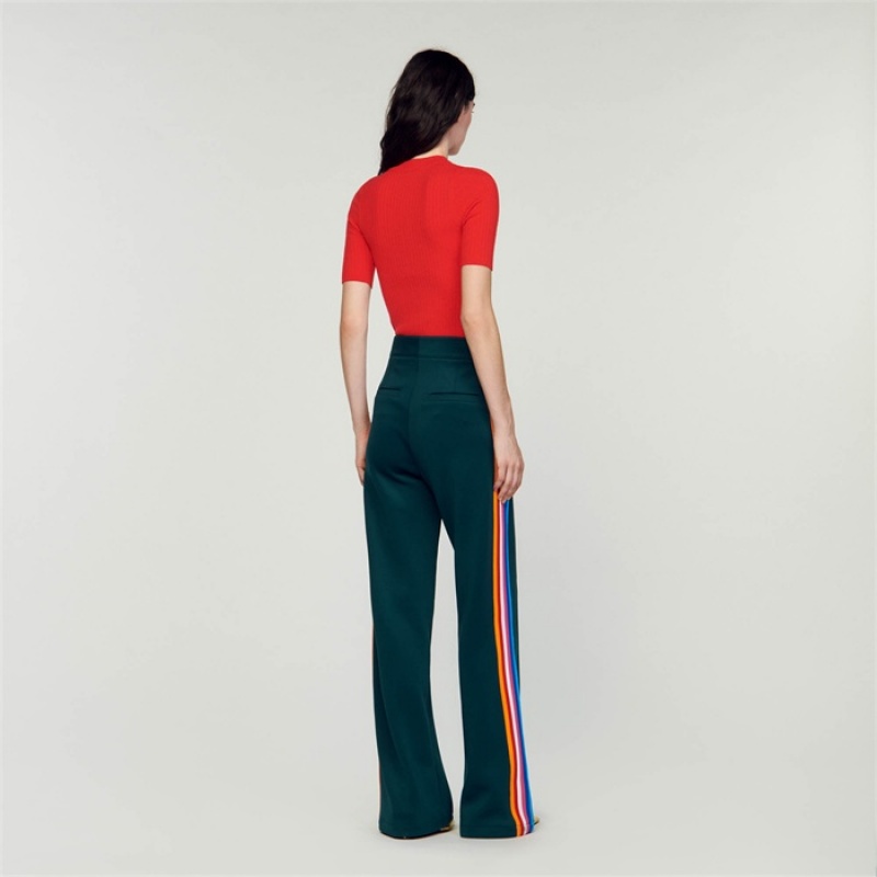 Sandro Trousers with side stripes Bottle Green | SN-SDO64767