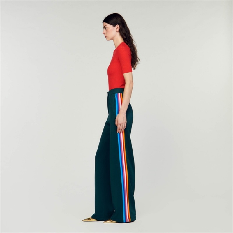 Sandro Trousers with side stripes Bottle Green | SN-SDO64767