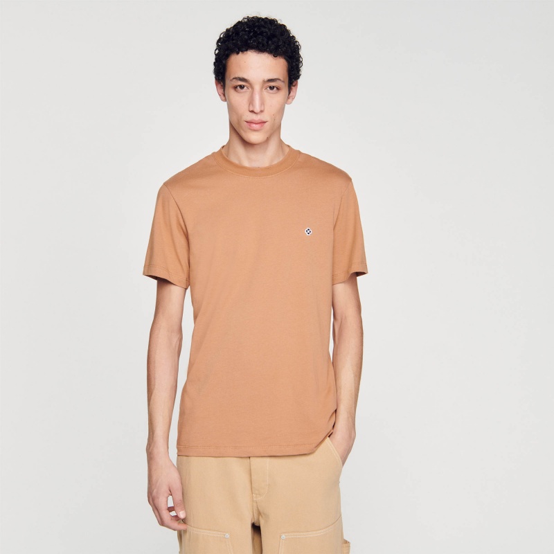 Sandro T-shirt with Square Cross patch Tobacco Brown | SN-SDO65107