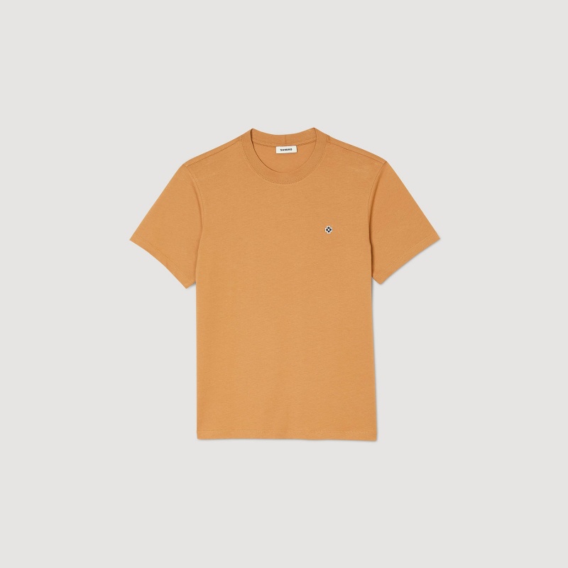 Sandro T-shirt with Square Cross patch Tobacco Brown | SN-SDO65107