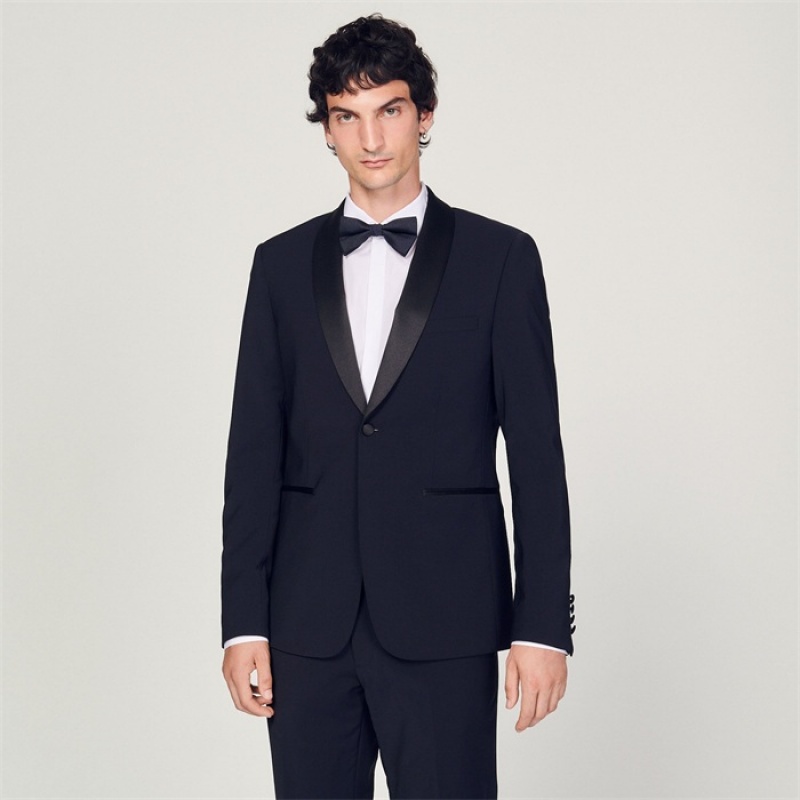 Sandro Tuxedo jacket with satin Navy Blue | SN-SDO65217