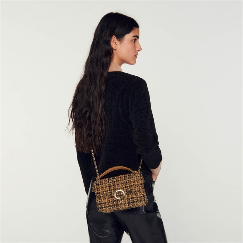 Sandro Tweed YZA bag Toffee / Black | SN-SDO64870