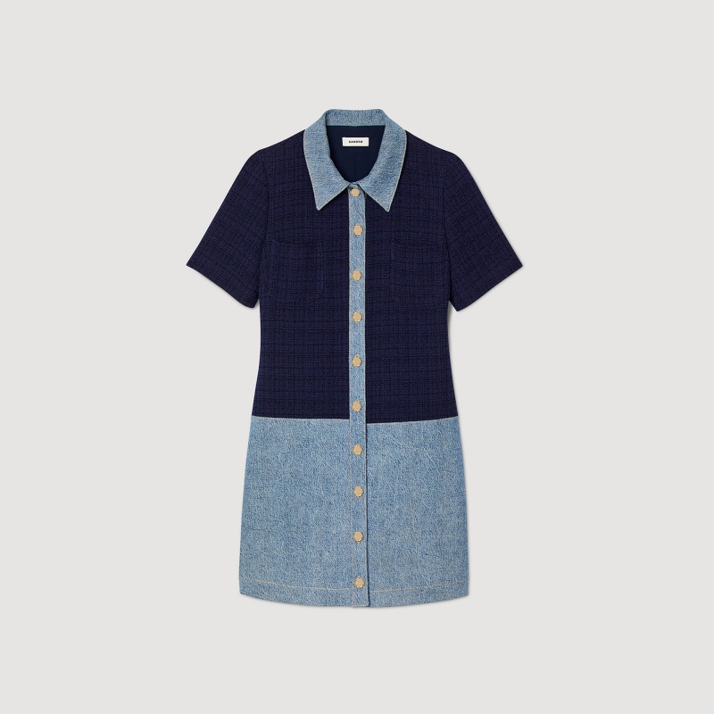 Sandro Tweed and denim short dress Blue | SN-SDO64275