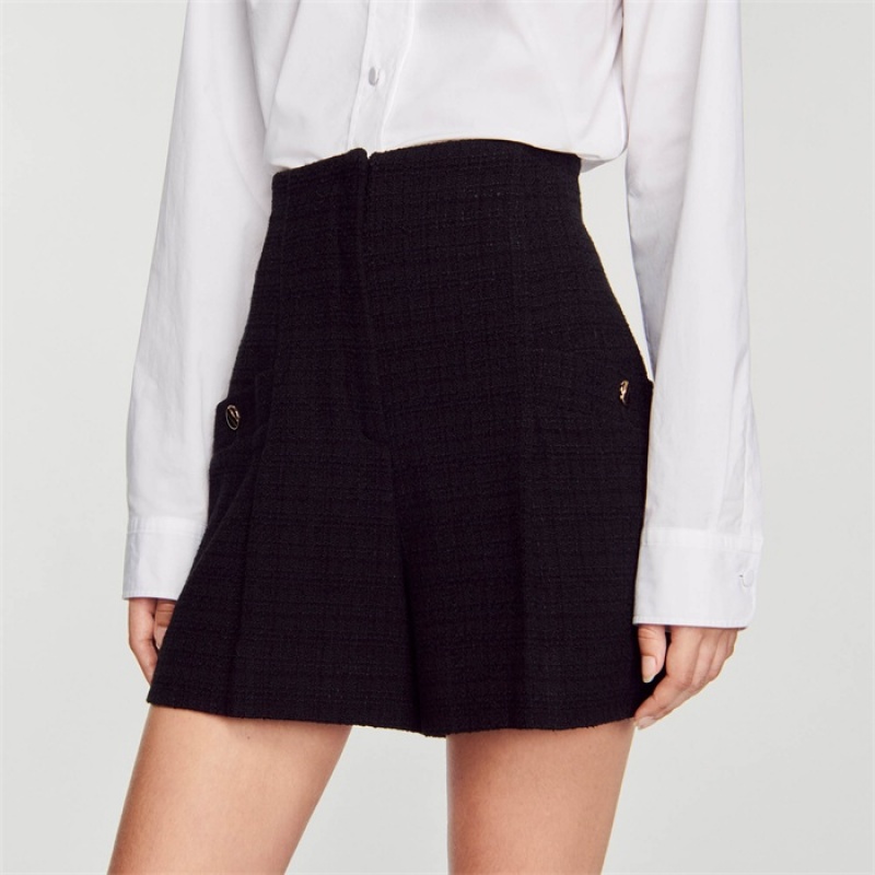 Sandro Tweed high-waisted shorts Black | SN-SDO64787