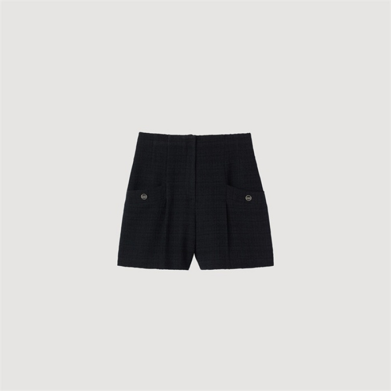 Sandro Tweed high-waisted shorts Black | SN-SDO64787