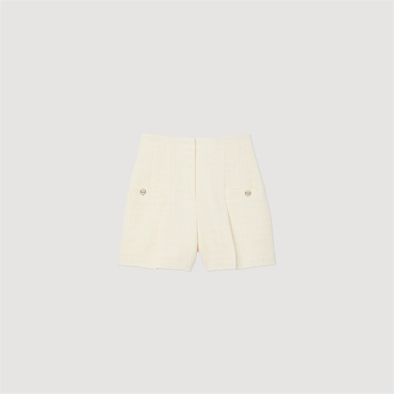 Sandro Tweed high-waisted shorts Ecru | SN-SDO64788