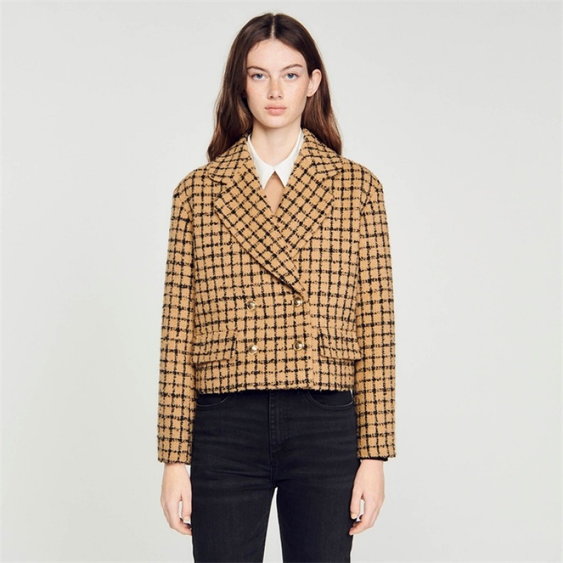 Sandro Tweed jacket Camel / Black | SN-SDO64445