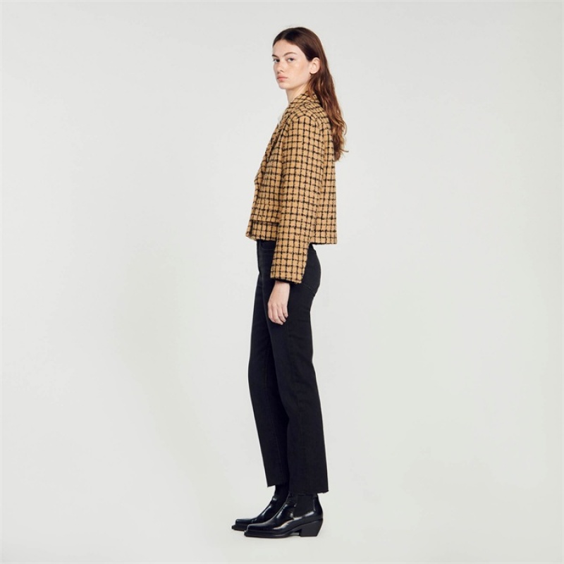 Sandro Tweed jacket Camel / Black | SN-SDO64445