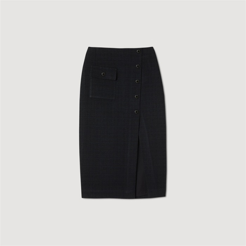 Sandro Tweed midi skirt Black | SN-SDO64720