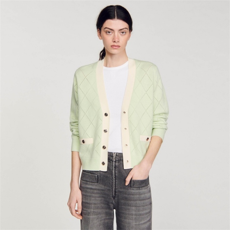 Sandro Two-tone cardigan Vert Amande | SN-SDO64672