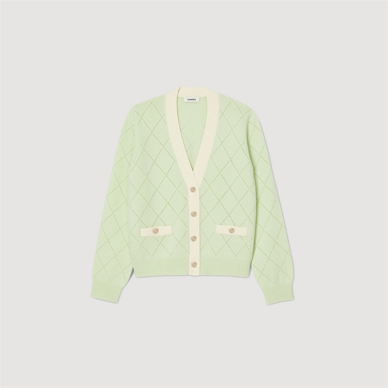 Sandro Two-tone cardigan Vert Amande | SN-SDO64672