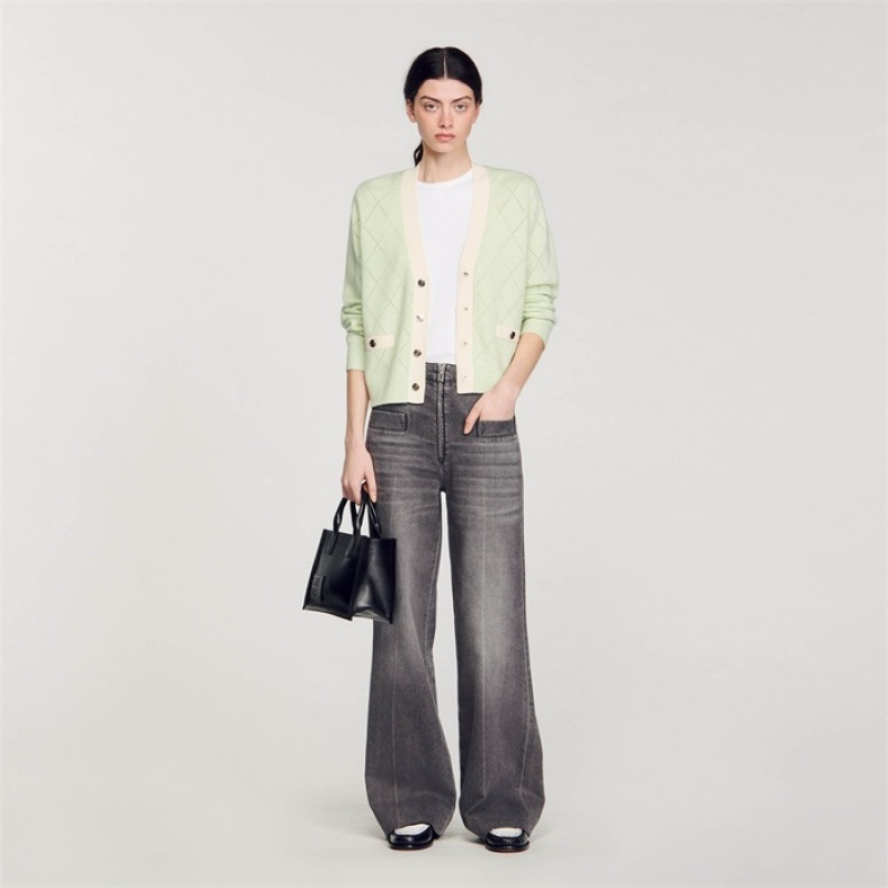 Sandro Two-tone cardigan Vert Amande | SN-SDO64672