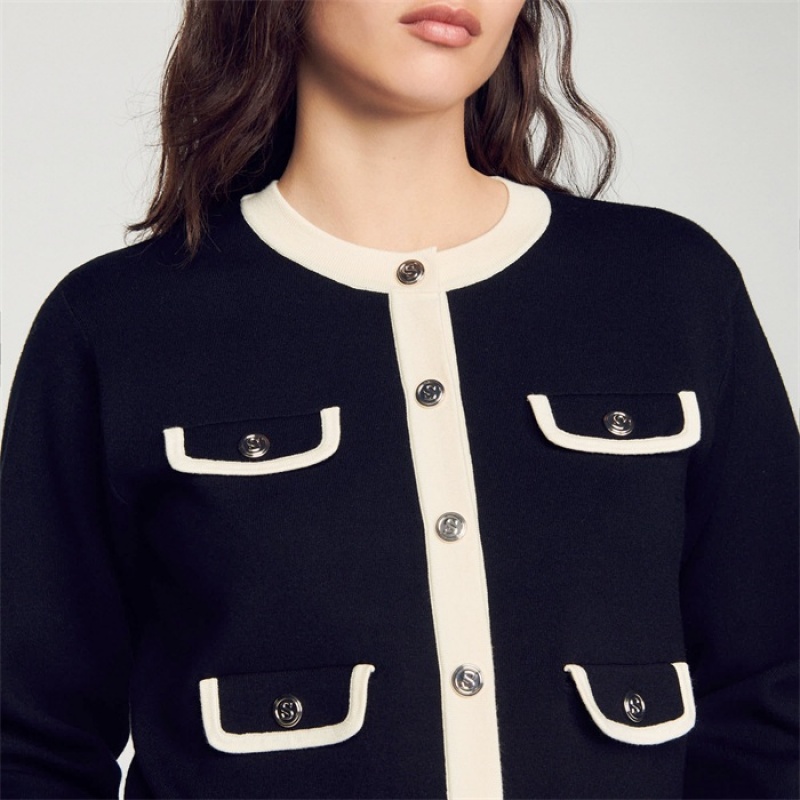 Sandro Two-tone cardigan with buttons Black | SN-SDO64597