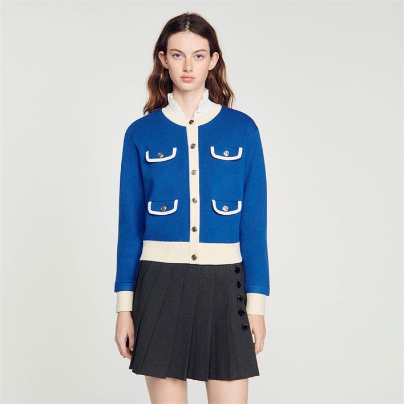 Sandro Two-tone cardigan with buttons Blue | SN-SDO64550