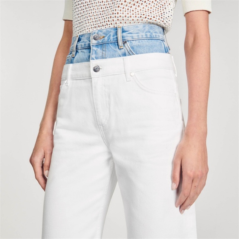 Sandro Two-tone double-waistband jeans White | SN-SDO64833