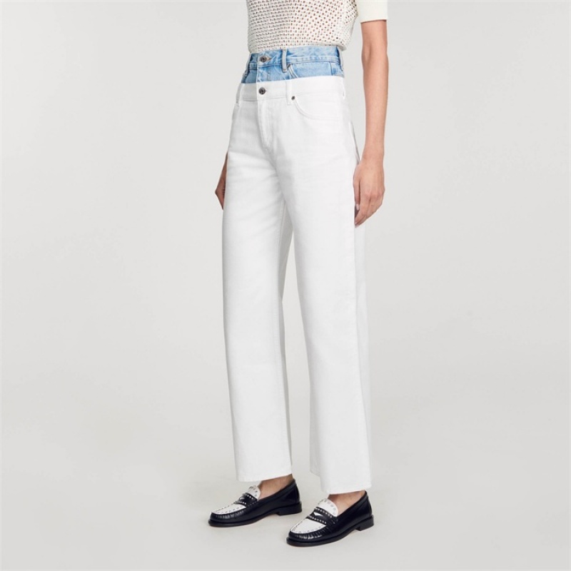 Sandro Two-tone double-waistband jeans White | SN-SDO64833