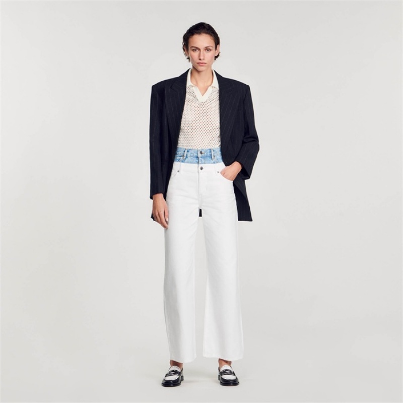 Sandro Two-tone double-waistband jeans White | SN-SDO64833