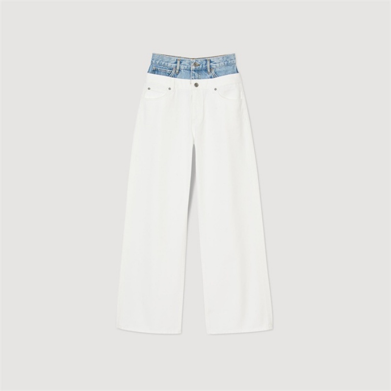 Sandro Two-tone double-waistband jeans White | SN-SDO64833