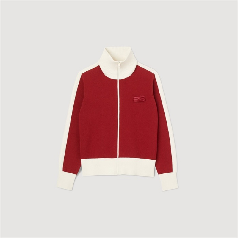 Sandro Two-tone knit cardigan Bordeaux | SN-SDO65259