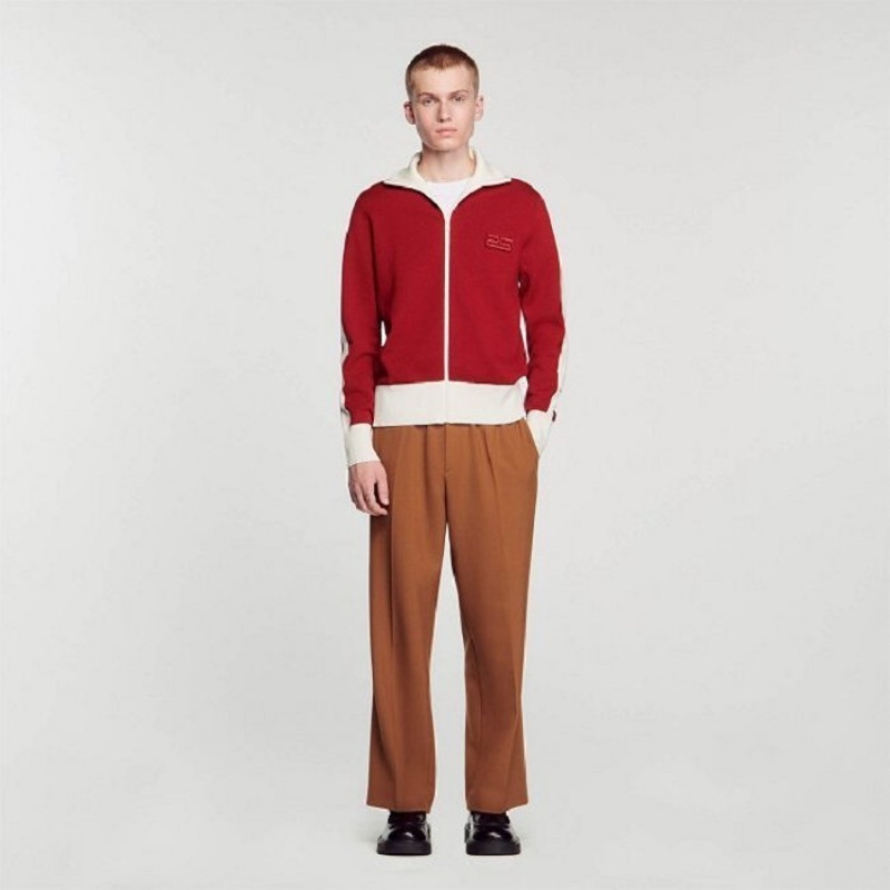 Sandro Two-tone knit cardigan Bordeaux | SN-SDO65259