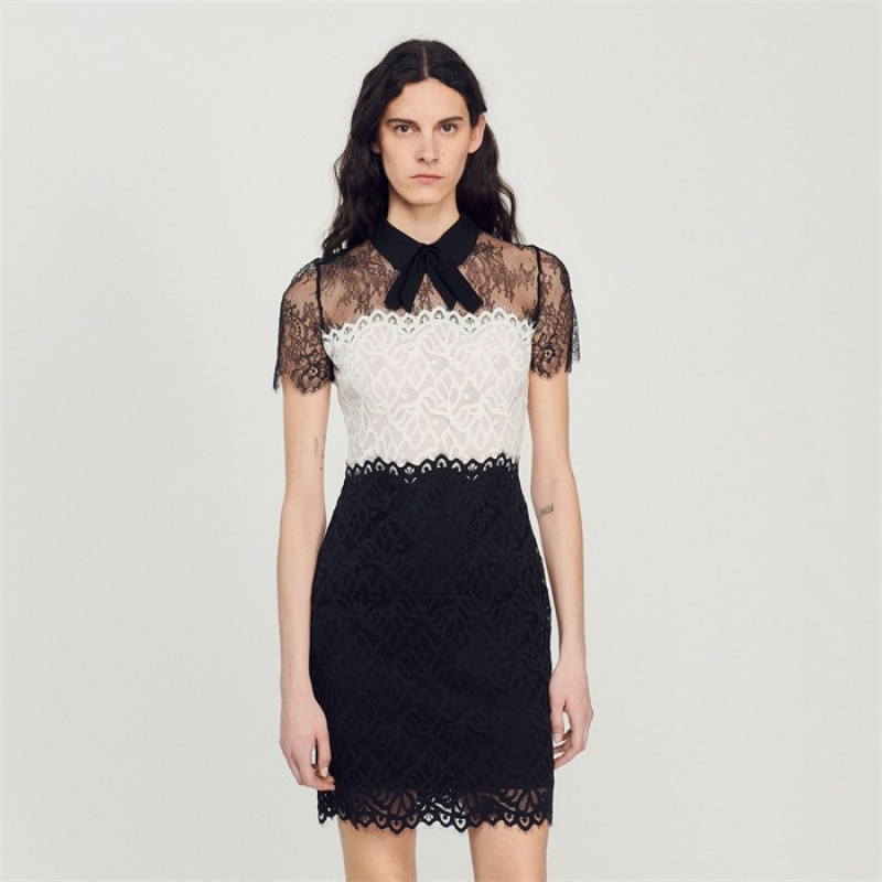 Sandro Two-tone lace dress Ecru | SN-SDO64241