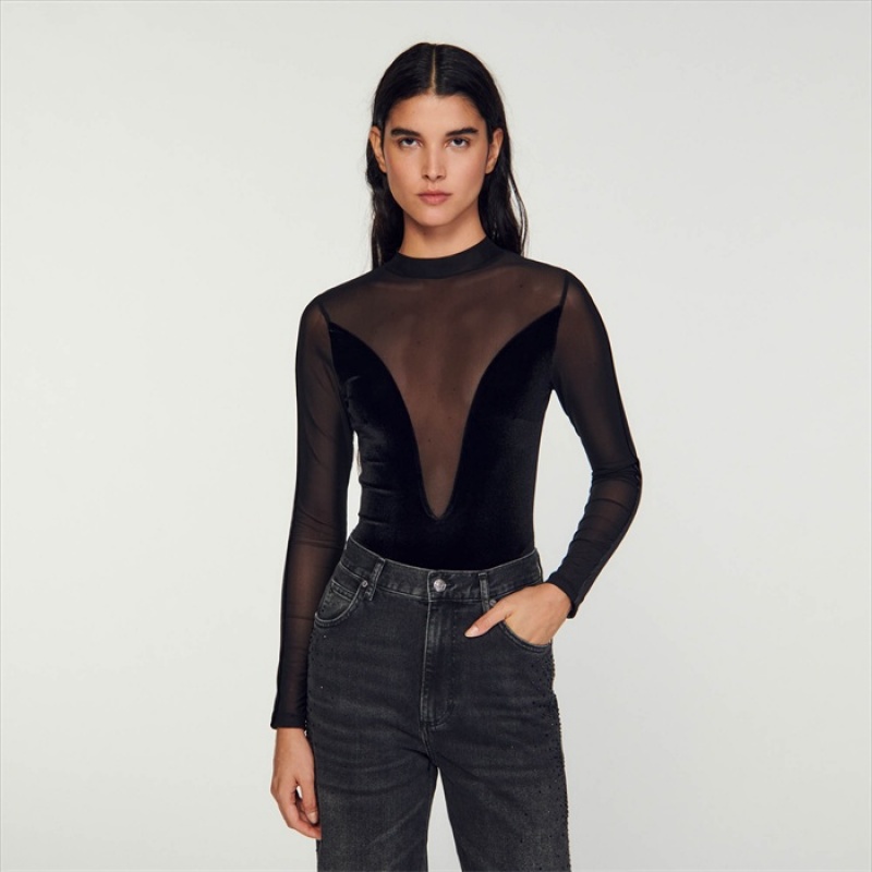 Sandro Velvet bodysuit Black | SN-SDO64304