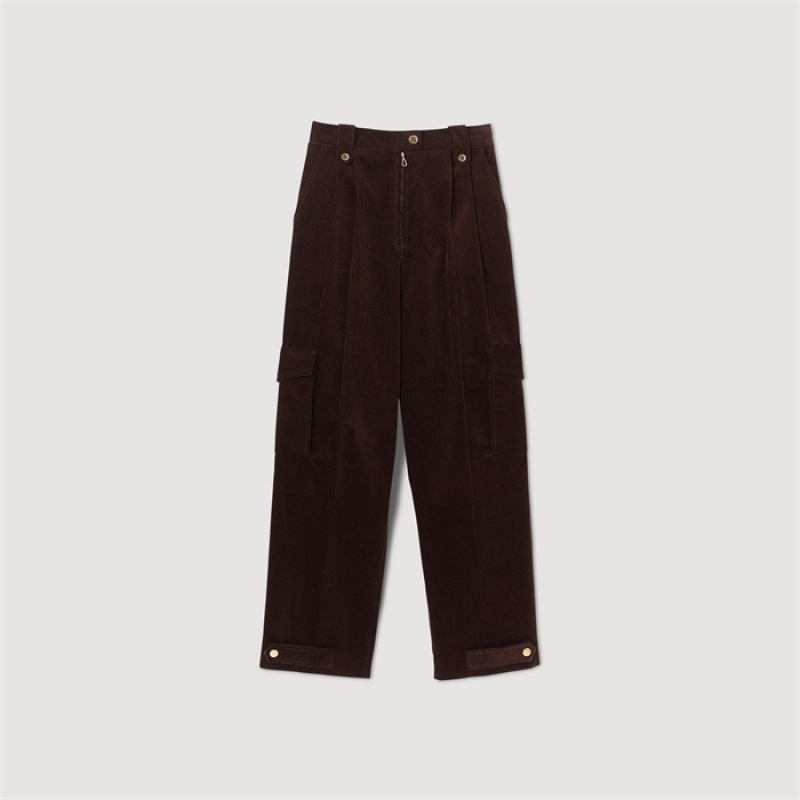 Sandro Velvet cargo pants Chocolate | SN-SDO64761